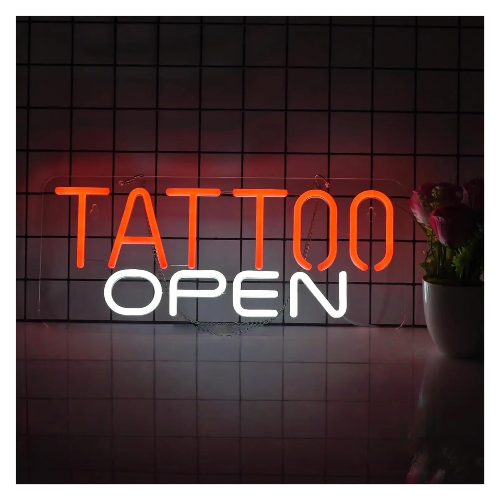 RONGCH Hanging Art Signs Tattoo Open Neon Sign Light Dimmable for Business Studio Beauty Shop Salon Commercial 40cmx16.5cm