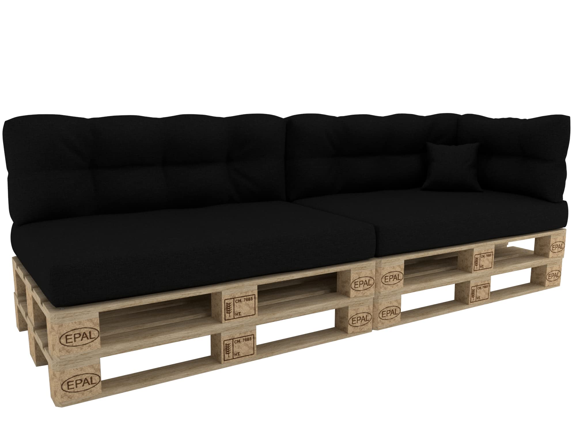 POKAR Euro Pallet Cushion - Set of 6: Seat Cushion 120 x 80cm + Back Cushion 120 x 40cm, Garden Pillows Sofa, Patio, Without Pallets, Black