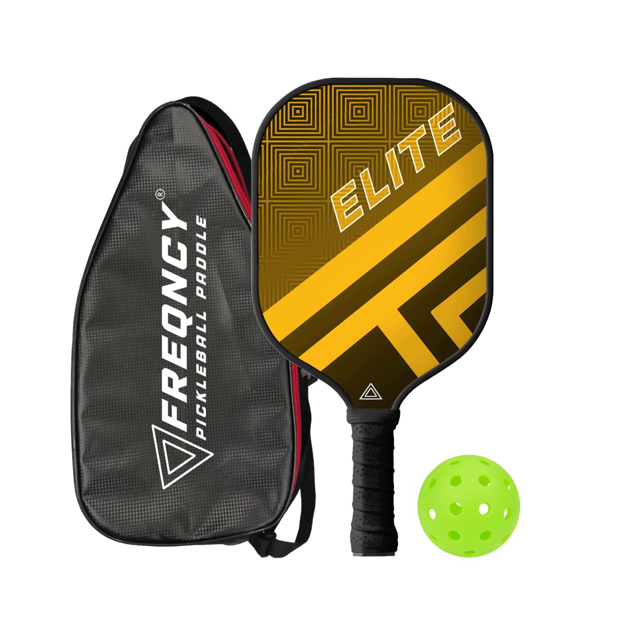 FREQNCY Pickleball Paddle | Elite | Polypropylene Carbon Fiber Core with Propeller Grip for Speed and Spin | Includes Paddle Cover & 2 Balls | Designed for Power and Controlled Spin, Gold-image-31
