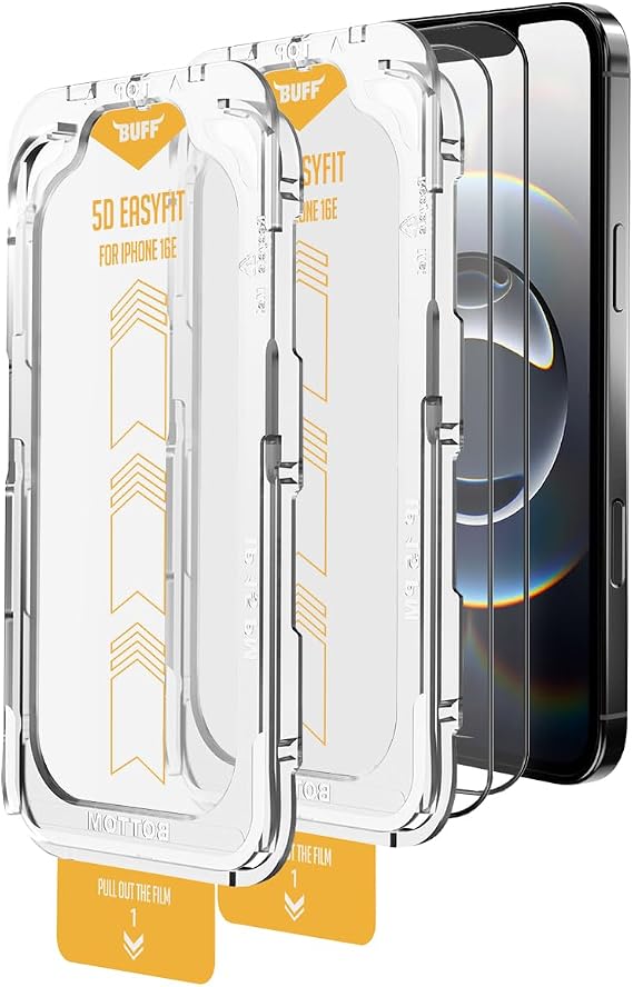 Buff iPhone Avantaj Paket - Şeffaf Hybrid Kılıf + Easyfit 5D Ekran Koruyucu + Lens Koruyucu (Şeffaf (5D Glass), iPhone 16e)
