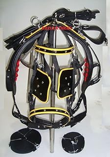 SHOWMEN CRAFT Black Synthetic patent Nylon Driving harness with Yellow Piepin in 4 Size (Cob)
