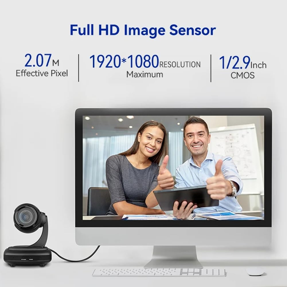 Telecamera PTZ con Zoom Ottico 3X USB2.0 1080P con Monitoraggio AI per Streaming Live di di Conferenze e Chiese