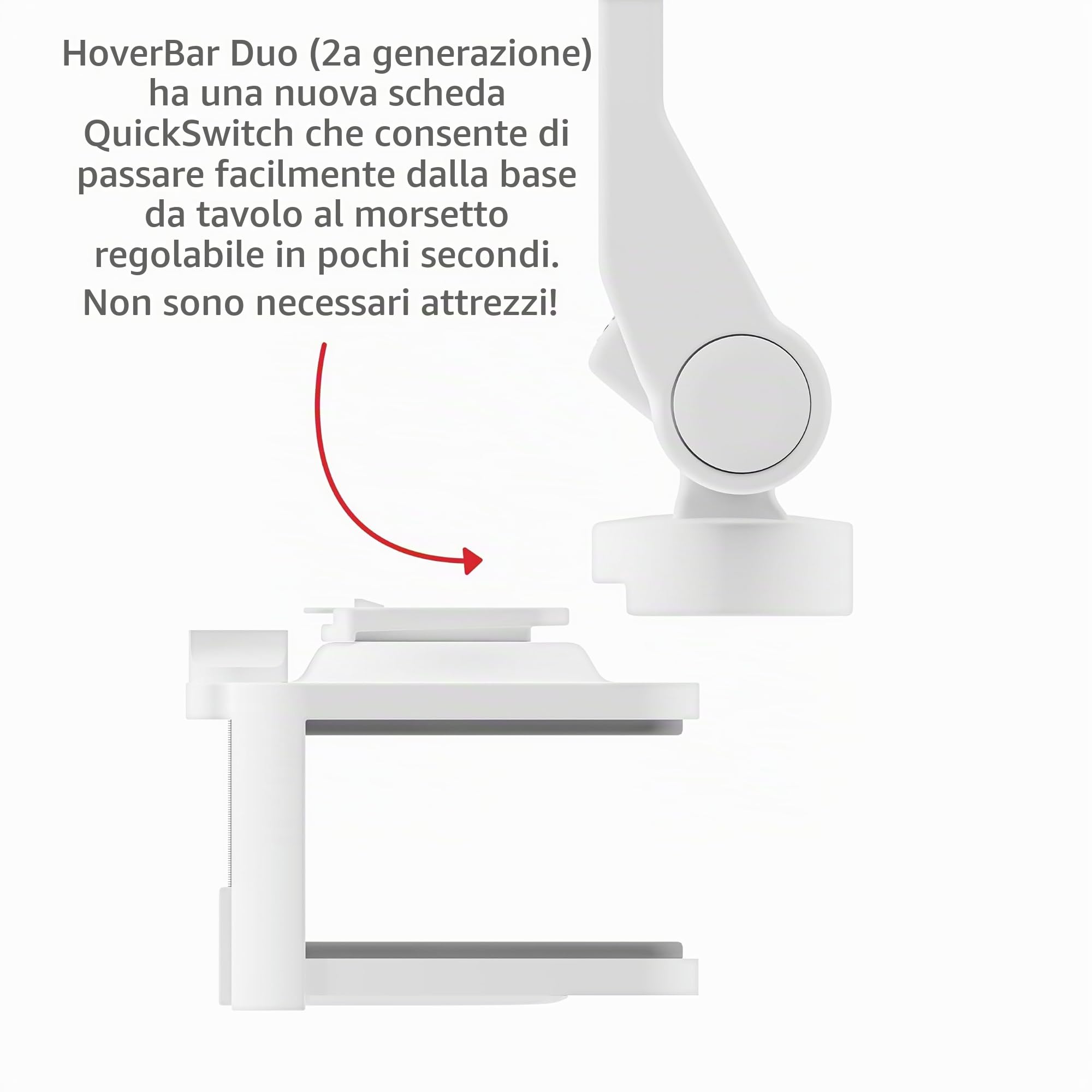 Twelve South HoverBar Duo (2a generazione) per iPad/iPad Pro/Tablet, braccio regolabile con nuova base ponderata a sgancio rapido e attacchi a morsetto per il montaggio dell'iPad (bianco)