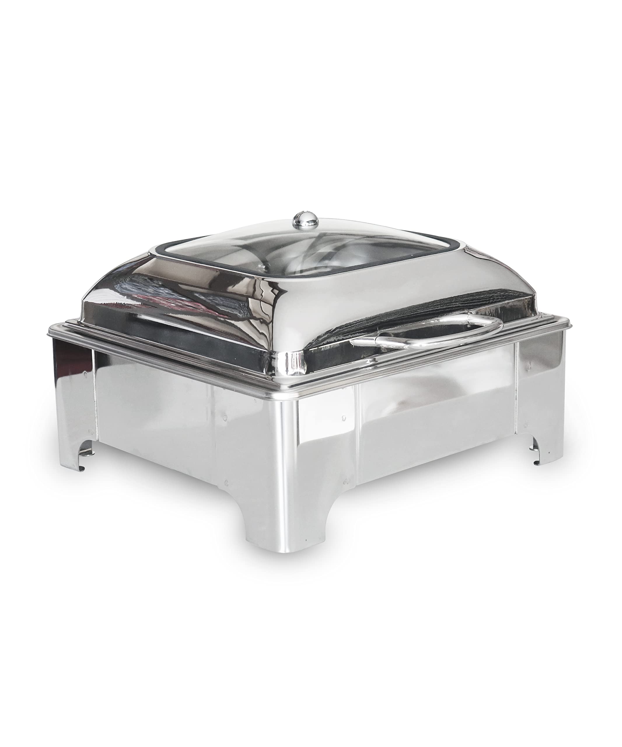 Malabar Stainless Steel Electric Chafing Dish with Transparent Lid, Rectangular Chafing Dish Set with Hydraulic Lid, Mirror Finished Buffet Food Warmer (Electric, 6 LTR)
