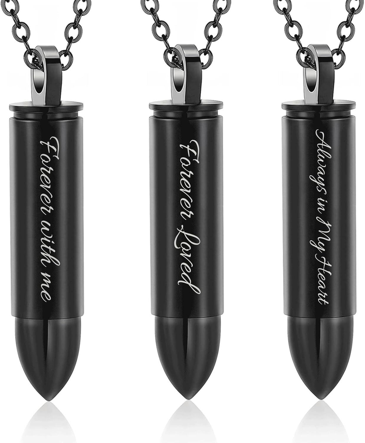 RIPFEVURN 3 Pack Black Cremation Jewelry Bullet Urn Necklace for Ashes for Women Men Cylinder Urn Memorial Keepsake Pendant for Human Ashes
