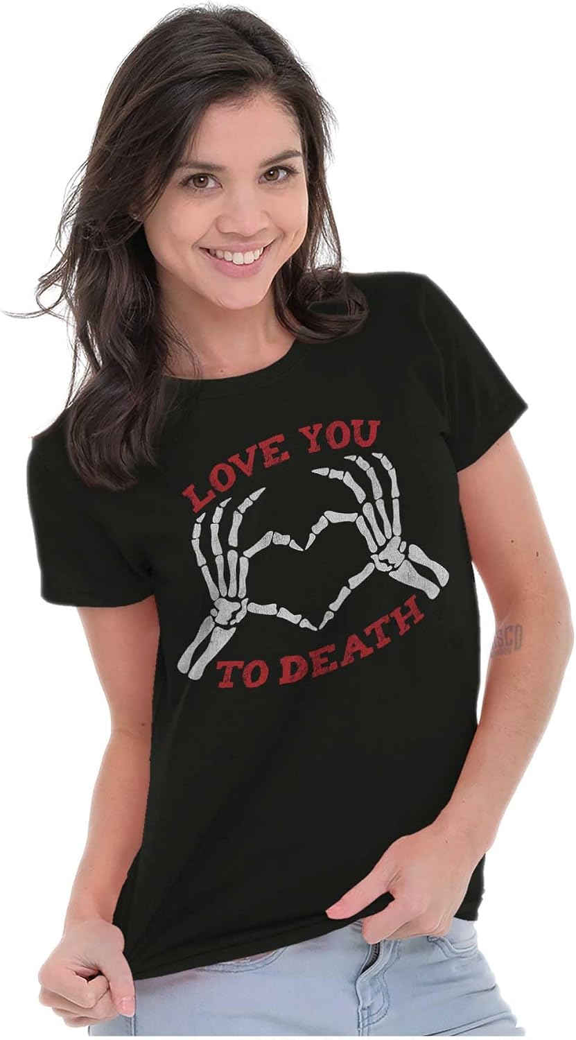 Love You to Death Heart Skeleton Womens Slim Fit Graphic Tee