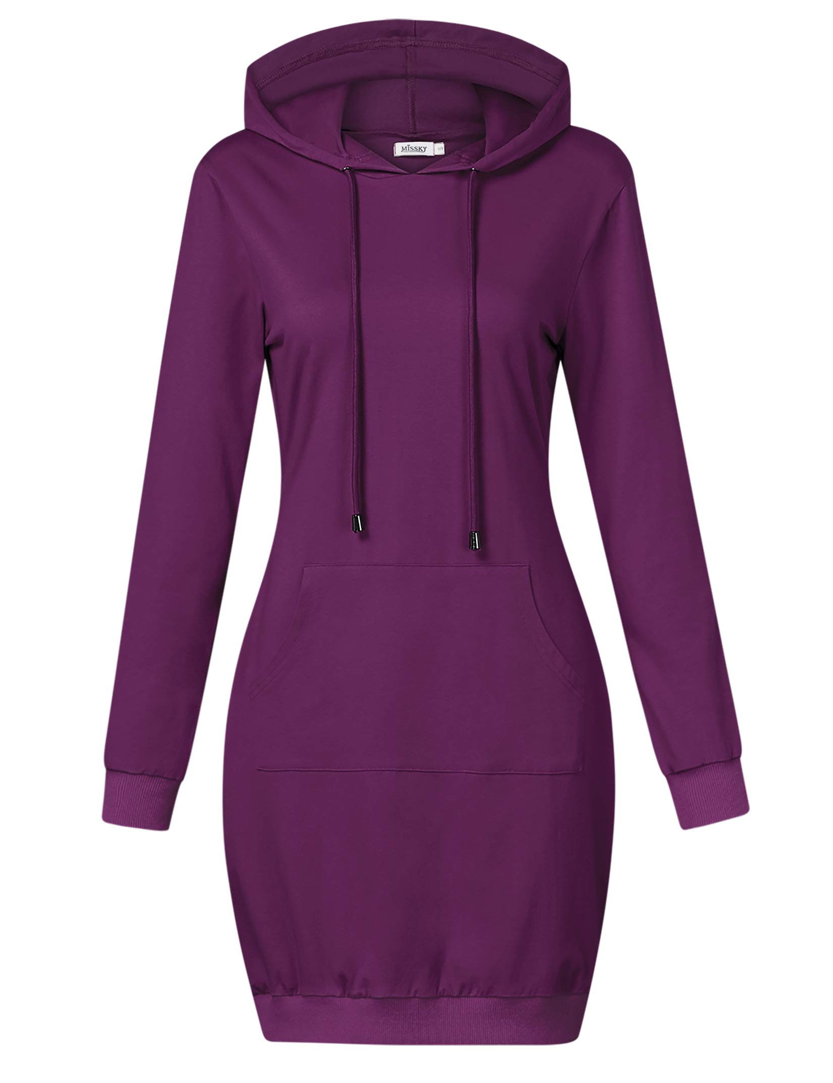 MISSKY Women's Pullover Hooded Kangaroo Pocket Sweatshirt Casual Hoodie Dress
