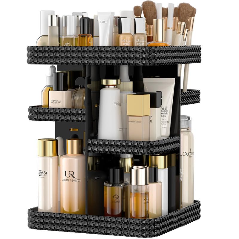 360° Rotating Makeup Organizer, Organizador De Perfumes Large Capacity Cosmetics Storage Vanity Shelf Countertop, Fits Cosmetics, Perfume, Skin Care, Lipsticks (Black)