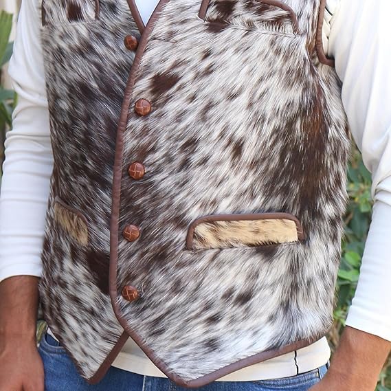 Image of Men's Real Cowhide Leather Hair-on Vest ► Old Western Cowboy Leather Vest For Mens : Natural Cow Hair vest