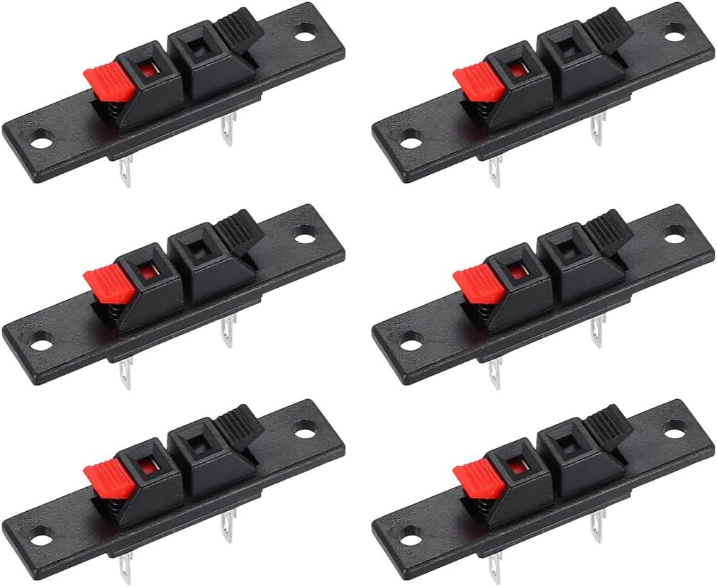 uxcell 2 Ways Spring Speaker Terminal Clip Push Release Connector Audio Cable Terminals Strip Block Black Red WP2-35 6Pcs