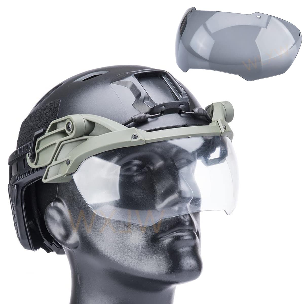 WLXW Lunettes De Protection pour Casque D'airsoft, Lunettes De Tir Tactiques À Bascule, Lentilles De 2, pour Casque Rapide, Masque De Protection À Bascule, Jeu De Guerre Airsoft.