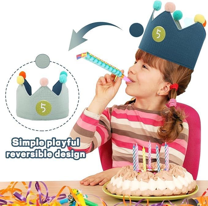 Hyber&Cara Birthday Crown Hat Boy Girl, Birthday Crown with Numbers, Party Decorations（Pink or Blue）