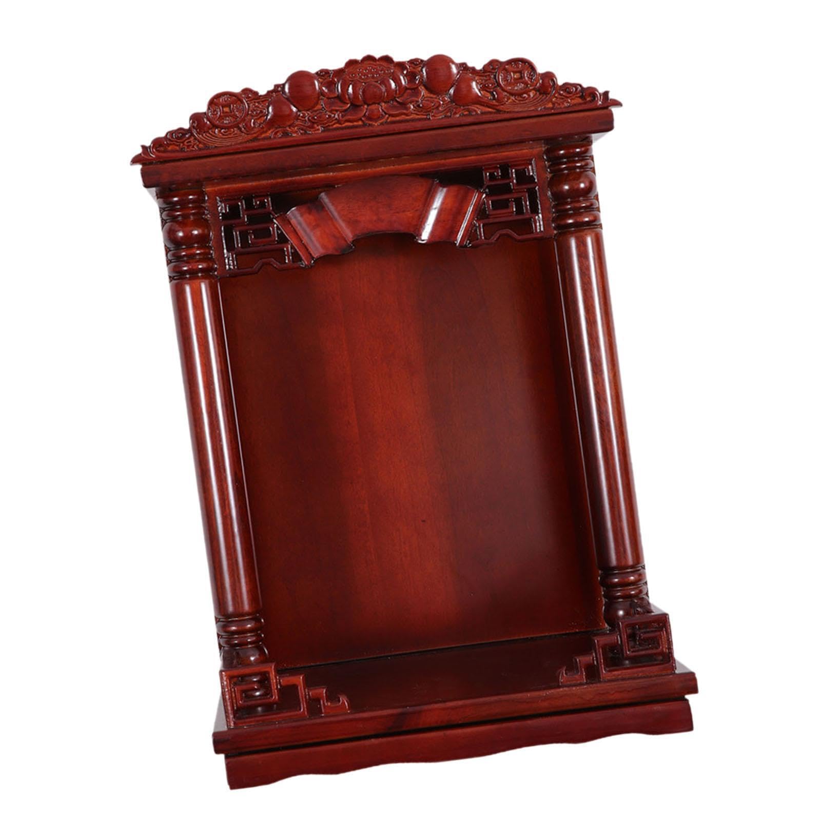 YIXANNX Buddha Altar Offering Table Shelf Sculpture Home Unique Wooden Holder Altars And Shrines Tabletop Shrine Features Delicate Carving Pull Out Board At, Red, 16 inch