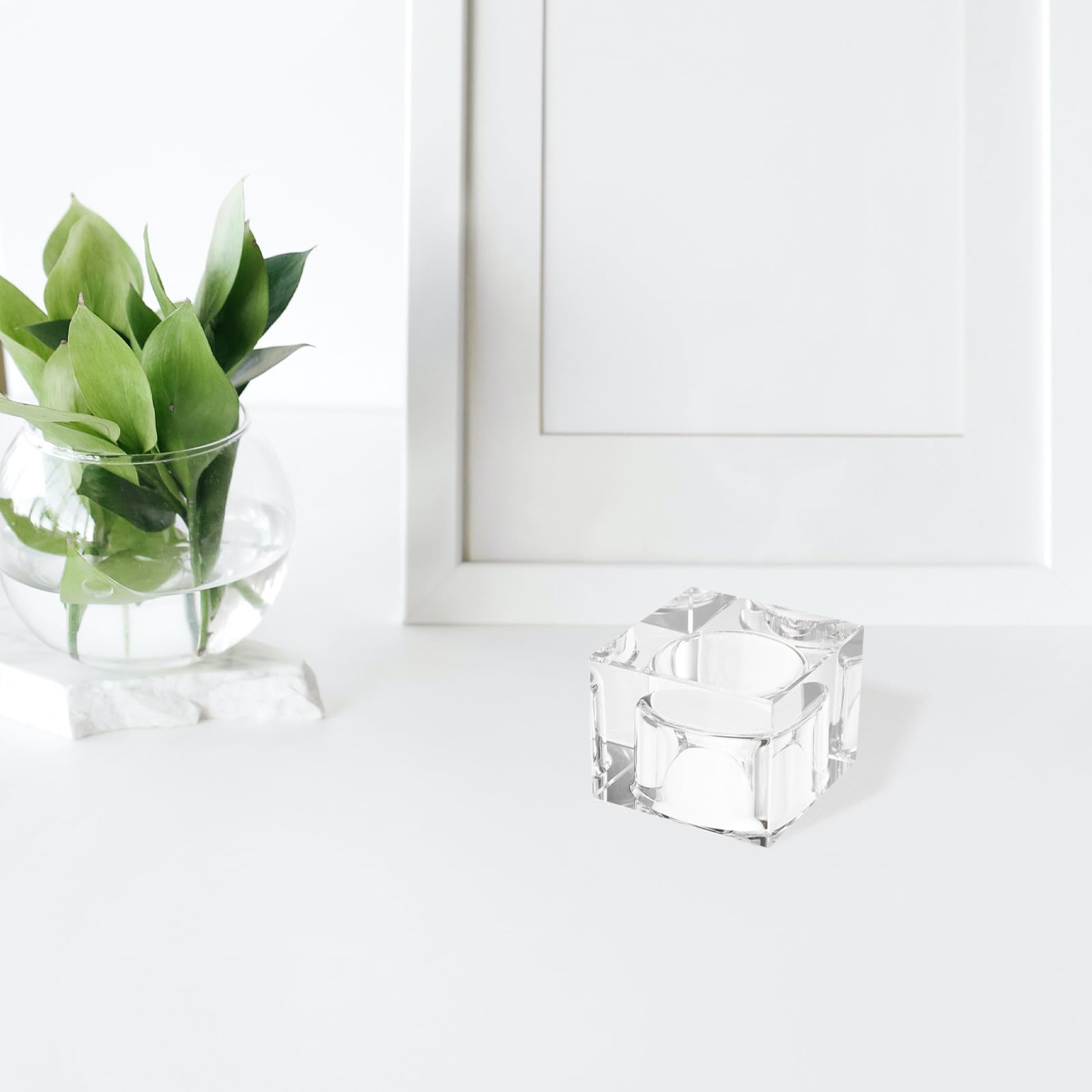 Mipcase 4 Piezas Portavelas Votivas de Cristal Transparente Cuadrados Base Estable para Decoración del Hogar y Cenas Románticas, Diseño Elegante y Mantenimiento Fácil