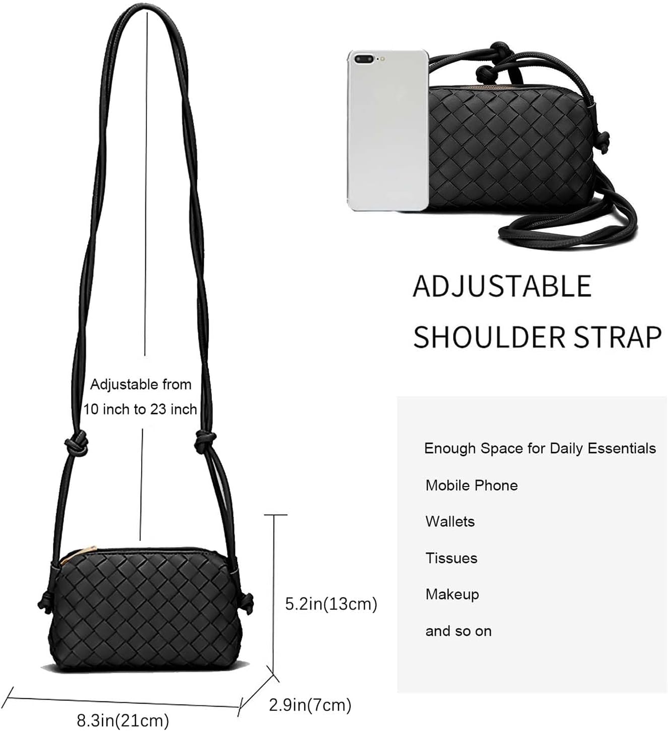 Woven Purse Crossbody Bag for Women, Small Leather Evening Purses with Adjustable Shoulder Strap Shoulderbag - Image 4