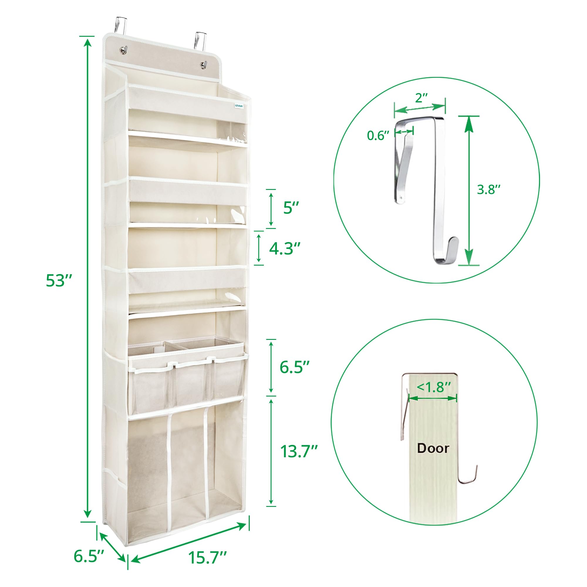 Organiseur de rangement à suspendre à la porte, avec 3 bacs, 1 panier à langer mobile pour bébé, 1 organiseur de rangement empilable de grande capacité, 10 poches latérales, rangement de porte de