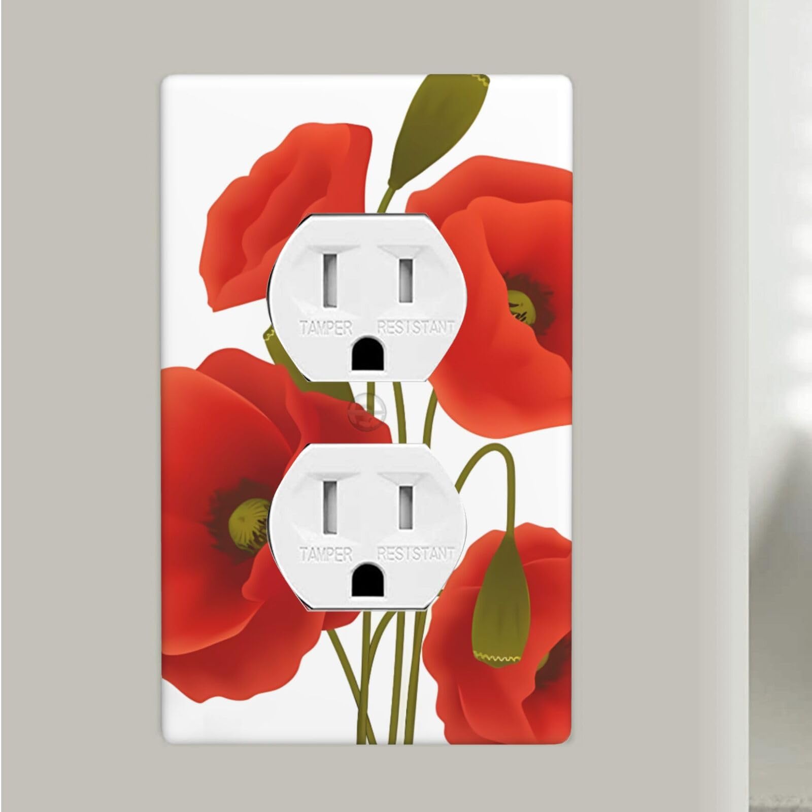 Beautiful Flower Duplex Receptacle Outlet Covers, 1-Gang Standard Size Wall Plates Unbreakable Polycarbonate Electrical Switchplate Cover Faceplate for Bathroom Kitchen Decor