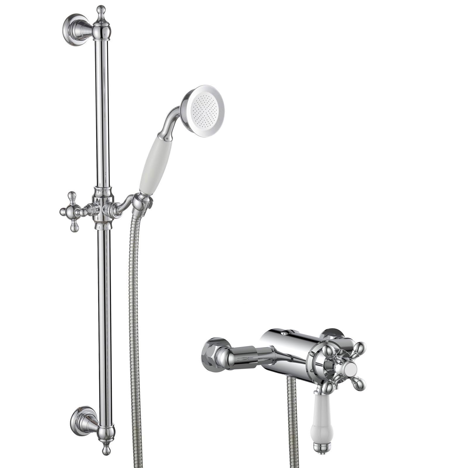 Traditional Dual Control Thermostatic Exposed Shower Mixer Valve + Riser Rail