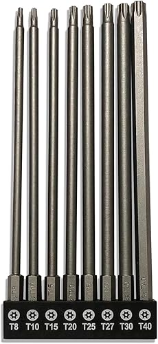 Juego de brocas Torx de 8 piezas, juego de puntas de destornillador magnético de acero S2, puntas de seguridad de 6 pulgadas, T8-T40 (5.906 in de