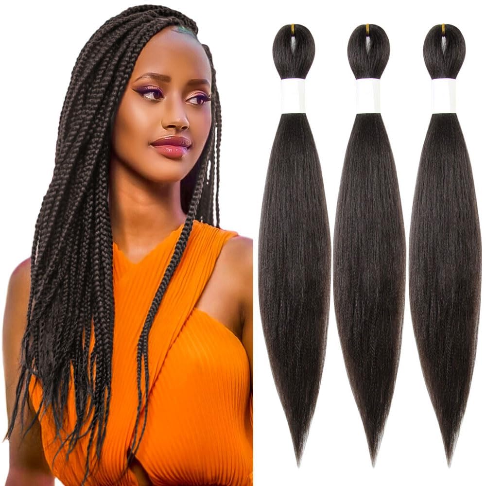 KAVSORAPI Color 4 Braiding Hair 20 Inch Pre Stretched Hair Short Straight Crochet Braids Yaki Texture Synthetic Fiber 3 Packs (4#/Light Brown)
