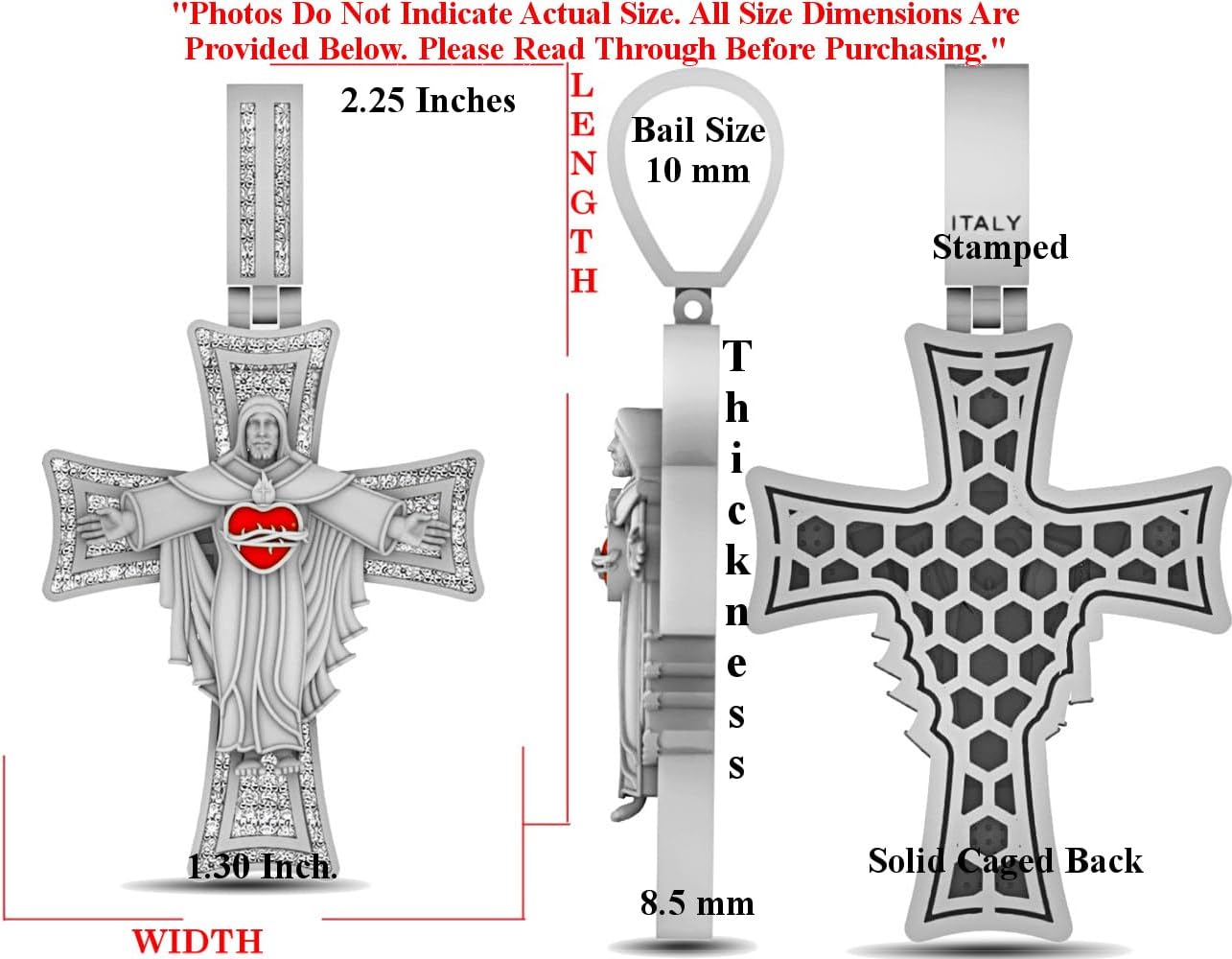 Real Genuine Authentic Natural Diamonds 0.65 Ctw.14K Gold Finish Christ The Redeemer Sacred Heart Of Jesus Cross Charm Pendant Chain Neckless 2.25 Inch.