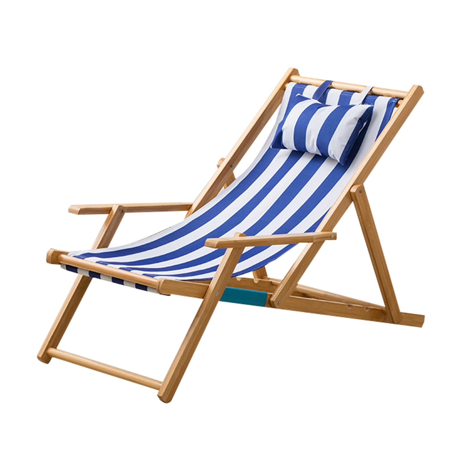 Chaise de plage ergonomique pliable en bois bleu pour jardin et balcon