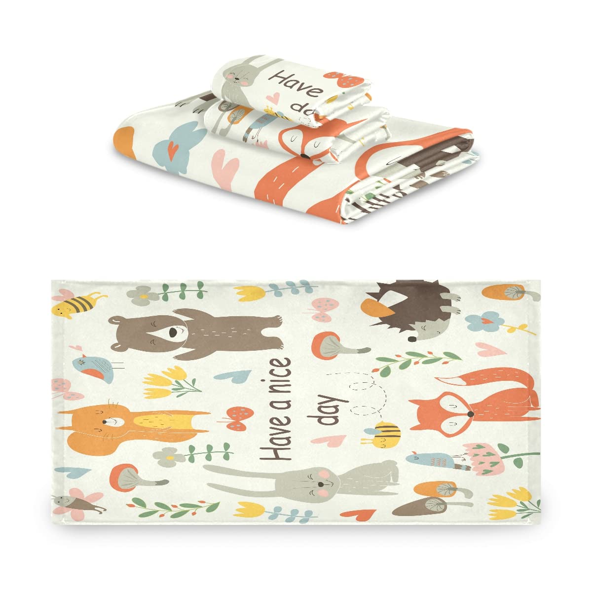 Animal Flor Linda Seta Juego de Toallas para Baño Playa 100% Algodón de Piscina Toalla (1 Toalla de Baño y 1 Toalla de Mano y 1 Paño de Lavado) para Nadar Hotel Niñas Niños Niños