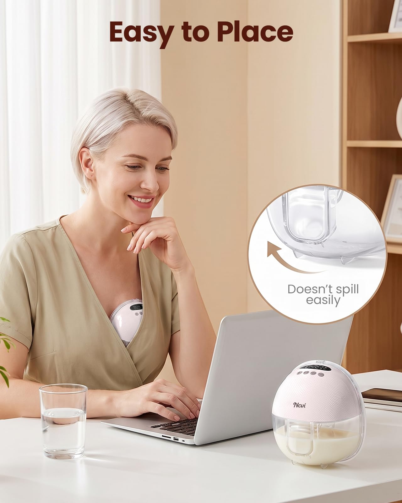 NCVI Tiralatte a mani libere, tiralatte portatile indossabile, 4 modalità, 9 livelli per lavoro, viaggi e uso notturno con display a LED, rosa