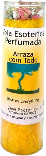 Destruye todo-Vela de hechizo de intención espiritual de cera de palma amarillo  Vela CASA ESOTERICA PERFUMADA- (ARRAZA COM TODO)