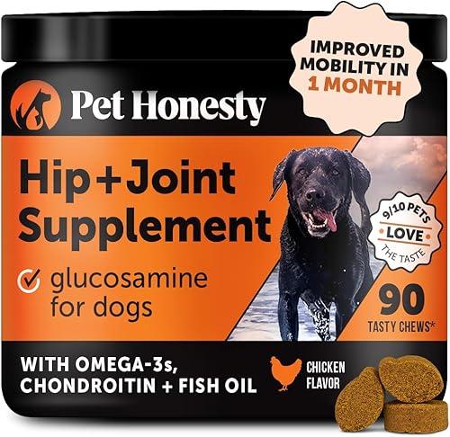 Pet Honesty Hip & Joint Health Soft Chews for Dogs, Joint Supplement with Glucosamine Chondroitin, MSM, Turmeric, Joint Support + Mobility, May
