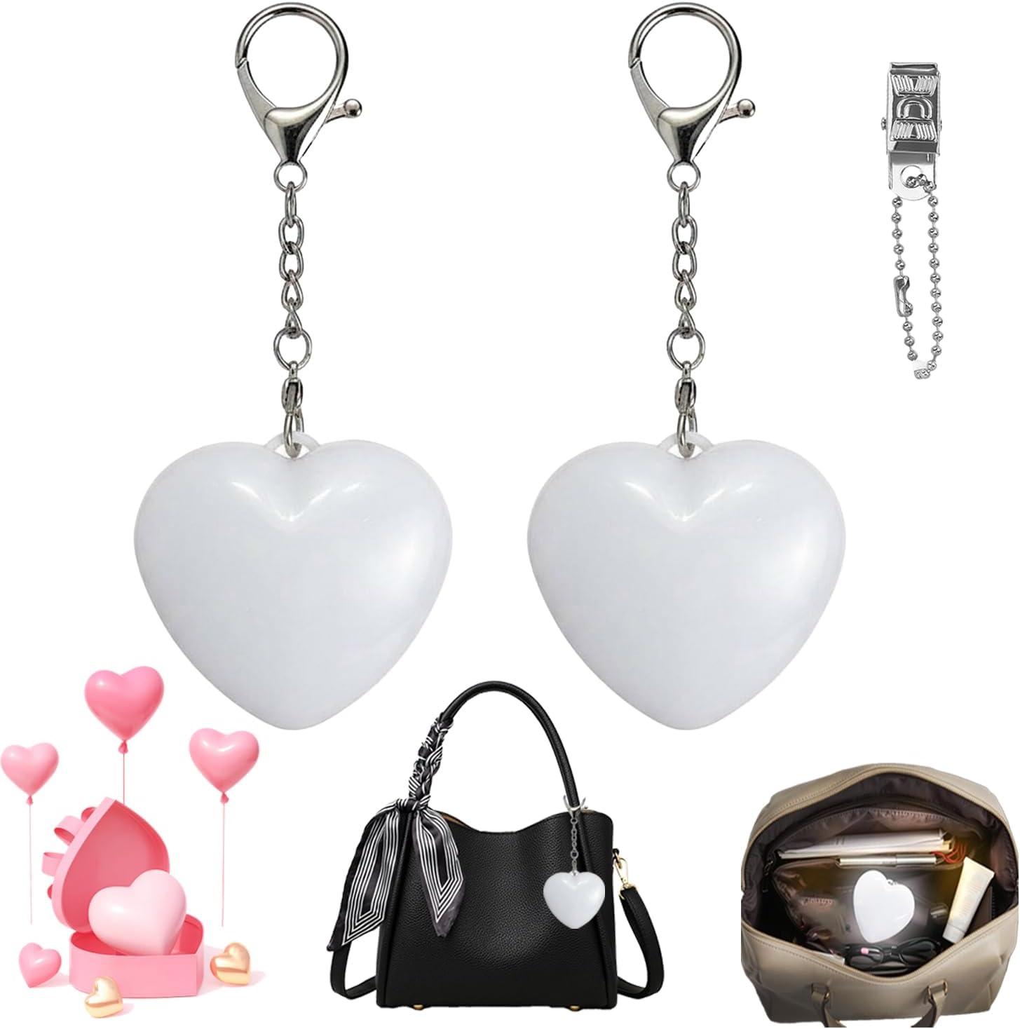 Rechargeable Purse Light Handbag Light, LED Bag Lights for Purse with Automatic Sensor, Heart Purses Lights Keychain (2PCS)
