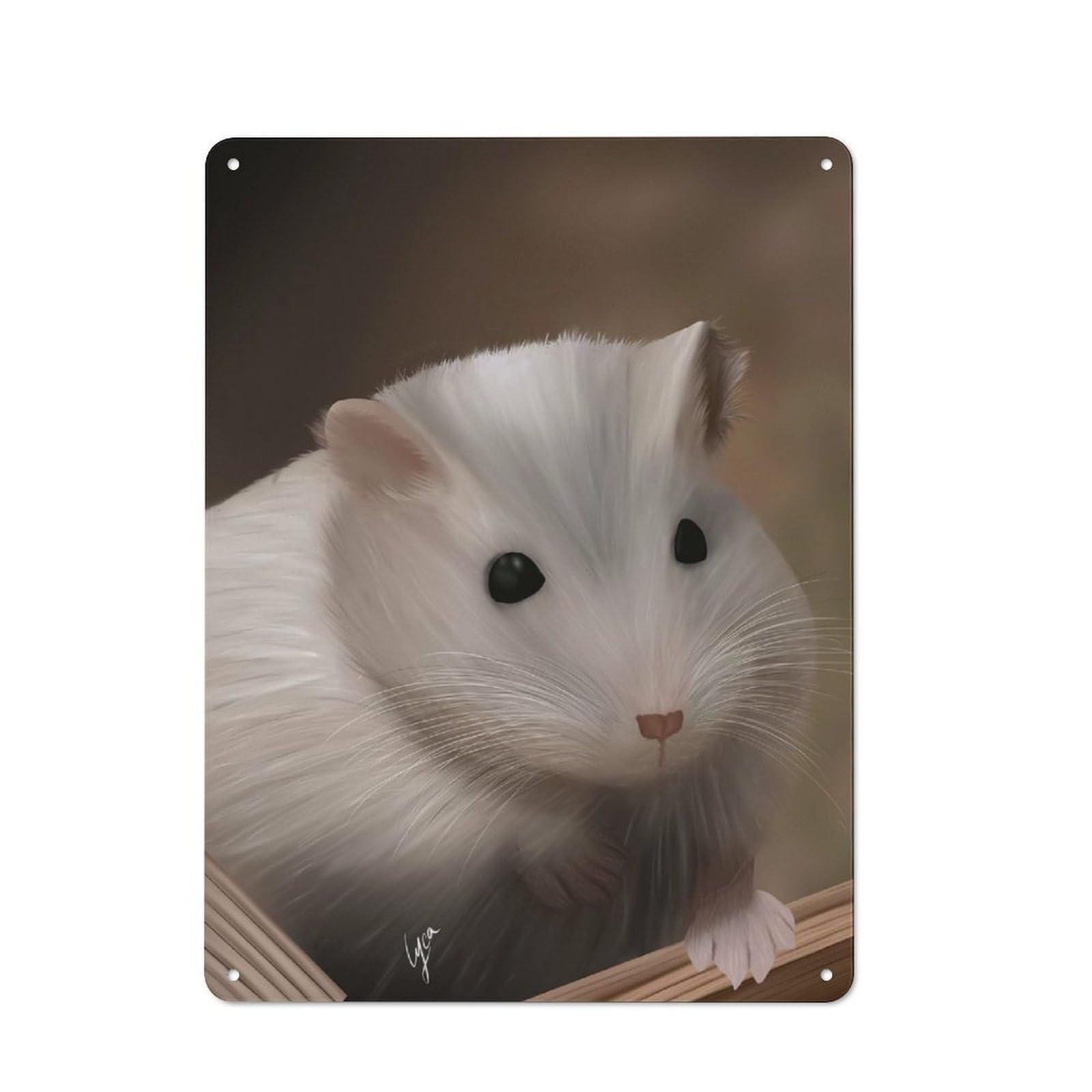 Junmoney White Hamster Portrait Tin Sign 40X30cm With For Café Or Home Bar, Rustic Decor, For Vintage Wall Decor Fans, For Metal Sign Collectors