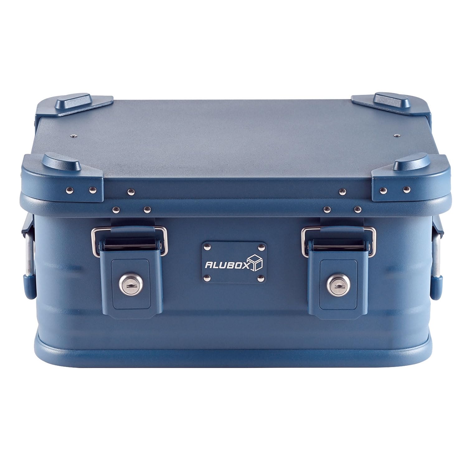 Alubox Alukiste abschließbar E18-BLUE - Premium Aluminium Werkzeugtruhe 18 Liter - Deckel mit Aluminium Druckguss Stapelecken und Gummidichtung - inklusive Schlösser - pulverbeschichtet blau