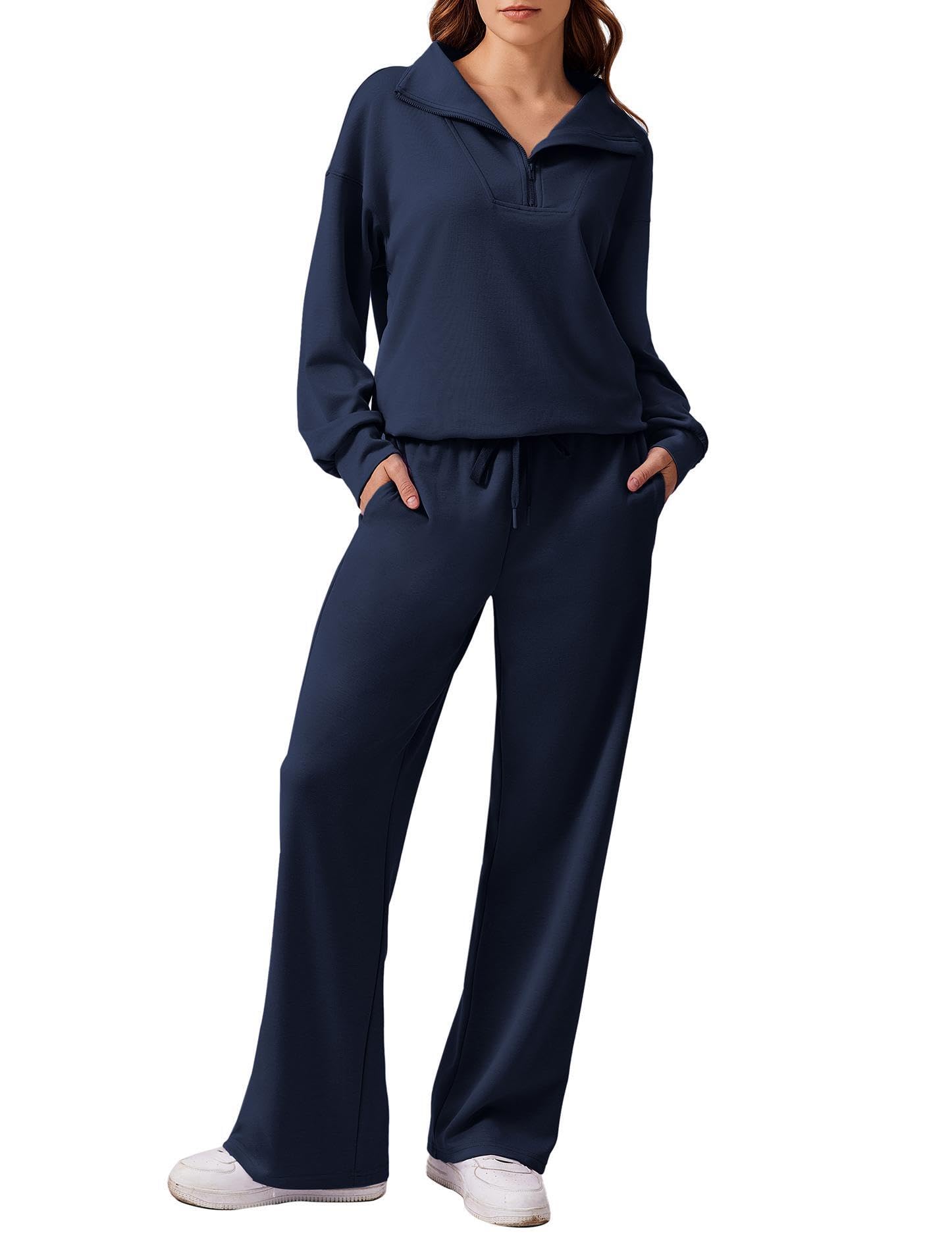 PINSPARK CháNdal Para Mujer, Conjunto Deportivo De Dos Piezas, CháNdal Manga Larga, Sudadera Con Media Cremallera Y PantalóN Ancho OtoñO