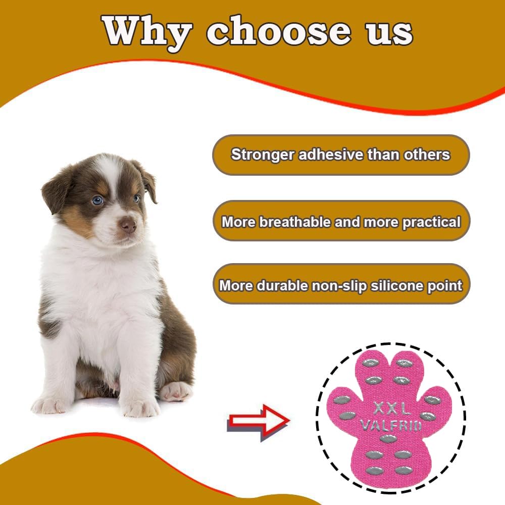 VALFRID Almohadillas Protectoras para Patas de Perro, agarres Antideslizantes para Suelos de Madera Dura, Control de tracción, Zapatos Perro Calcetines Sustituciones Multicolores 60 Piezas XL