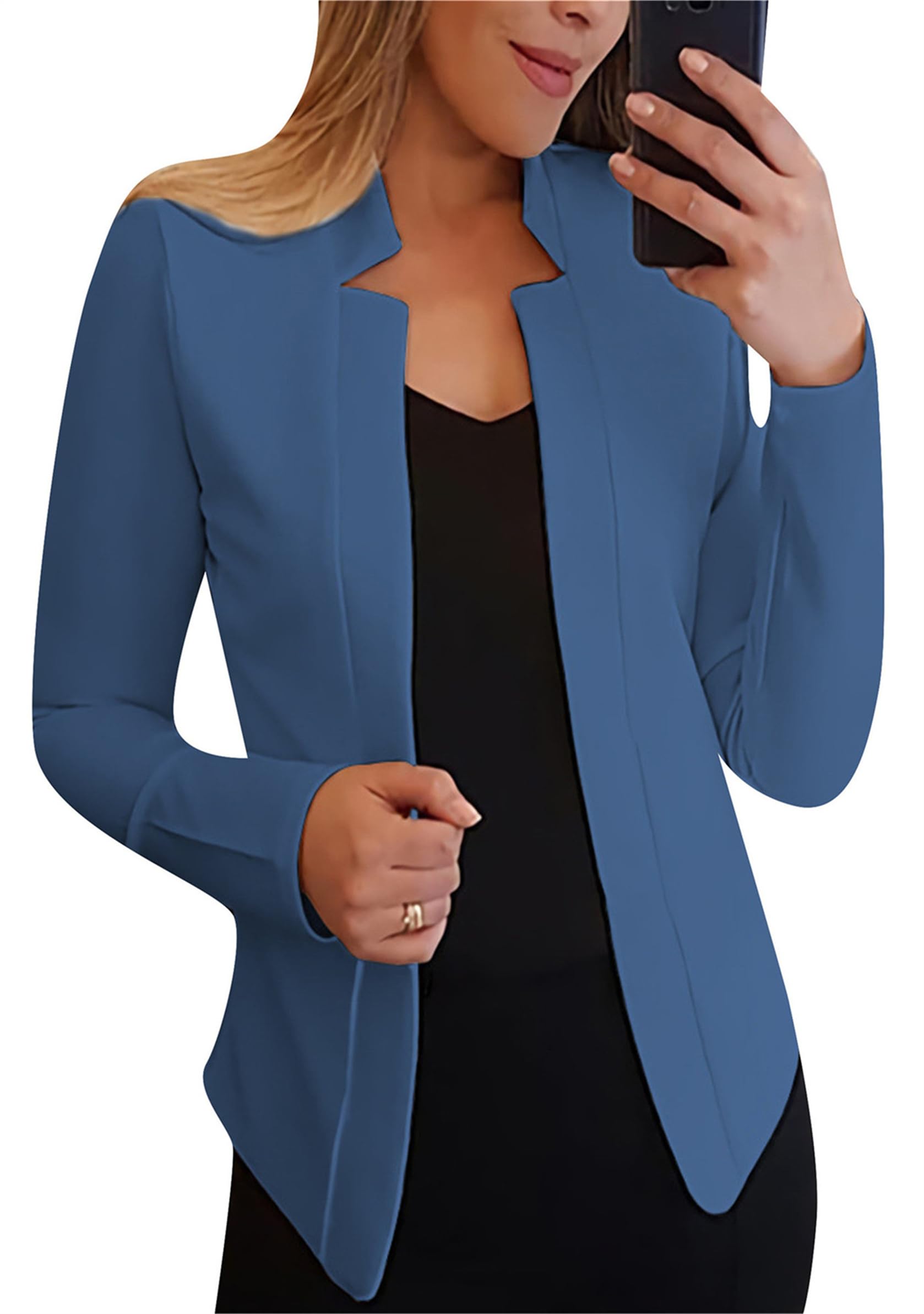 FLITAY Womens Casual Open Front Blazers Comfy Long Sleeve Short Outerwear Work Office Dressy Jackets