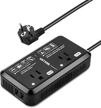 European Travel Plug Adapter 220V to 110V Voltage Converter US to Europe 2000W Electric Hair Dryer Step Down Outlet Converters for Europe Countries Black