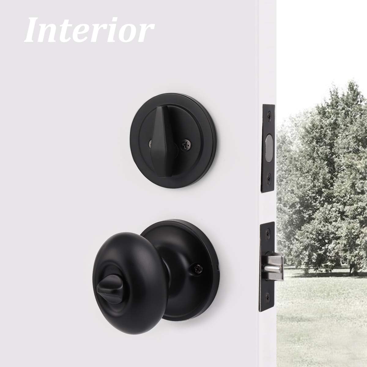 Probrico Oval Egg Entry Door Knobs with Single Cylinder Deadbolt Matte Black Front Door Locksets with Deadbolt Keyed Alike for Office Entrance Door Locks with Keys,2Packs