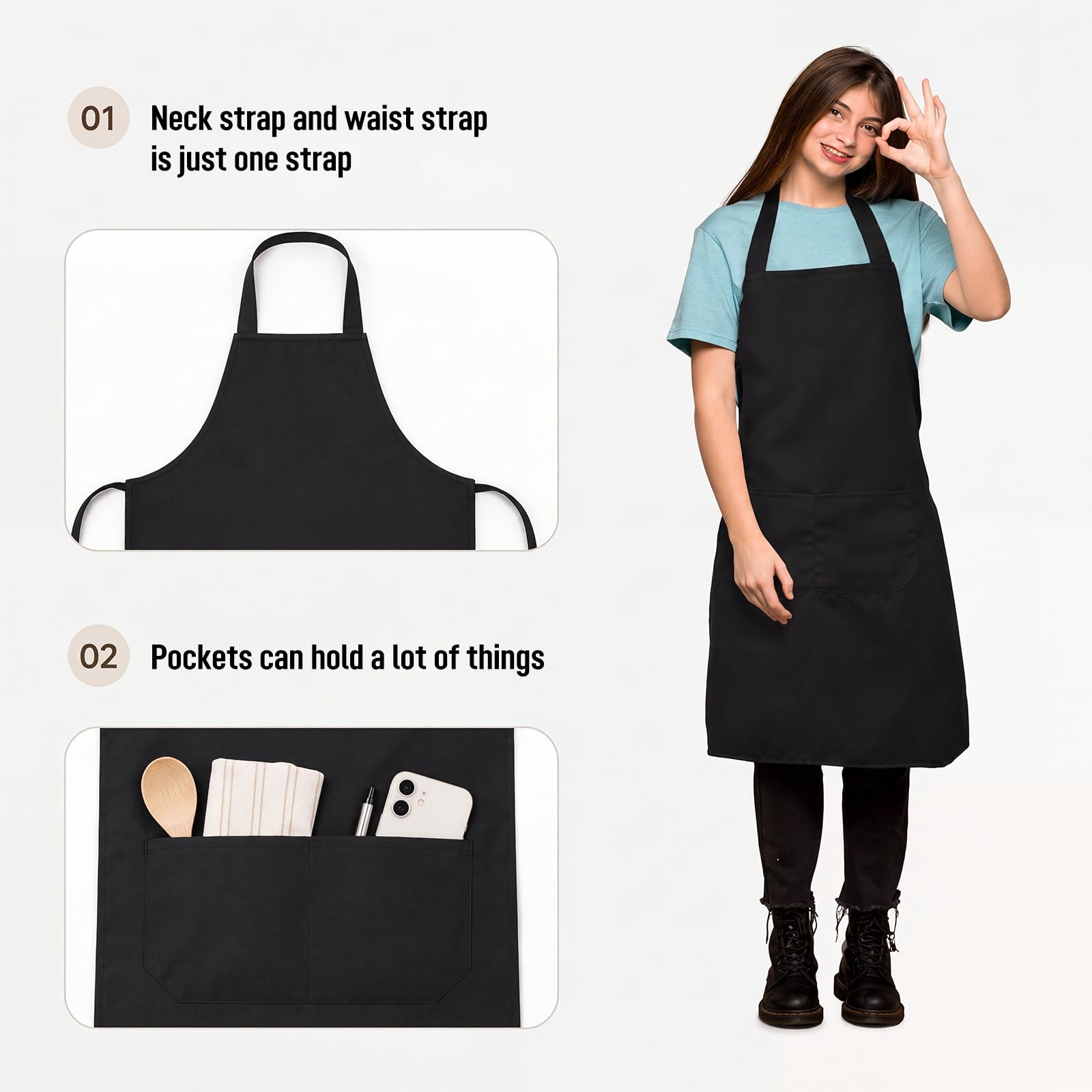 Syhood 18 Pack Bib Apron Bulk Unisex Plain Adjustable Apron with Pocket for Chef Cook Craft Kitchen Painting(Black)