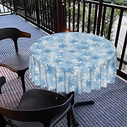 Bnnbesnao Snowflake Printed Round Tablecloth,Wipeable Tablecloths Cover Mat Spill Proof Table Covers,Washable,Reusable Tablecloths,For Wedding/Banquet/Restaurant/Parties（48 Inch，Pale Blue White） #TOP4