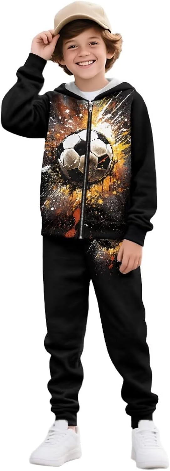 Boys 2 Piece Tracksuit Sweatsuits with Pockets Full Zip Hooded Sweatshirt and Jogger Sweatpants for School Outdoor
