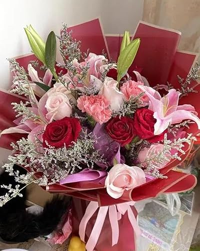 Miniatura 6 de 20 hojas de papel de regalo de flores de color puro, papel de regalo de ramo de San Valentín, impermeable, 23 x 23 pulgadas, utilizado para