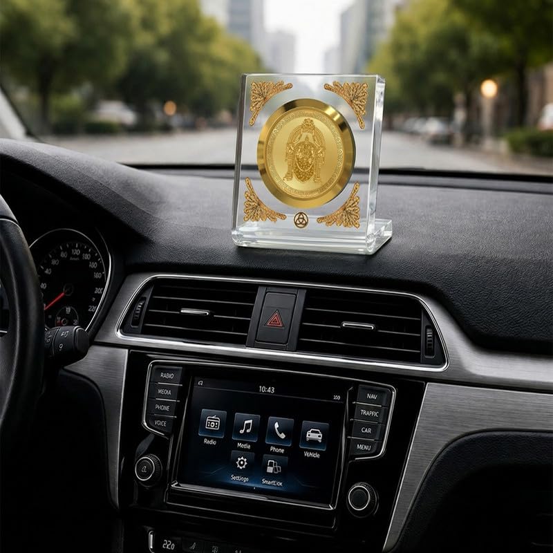 Image of DIVINITI 24K Gold Plated Padmavati Acrylic Frame for Car Dashboard, Home Temple & Office Table | Premium Spiritual Gift, Blessings for Protection & Positivity, 8x7 cm Decorative Showpiece