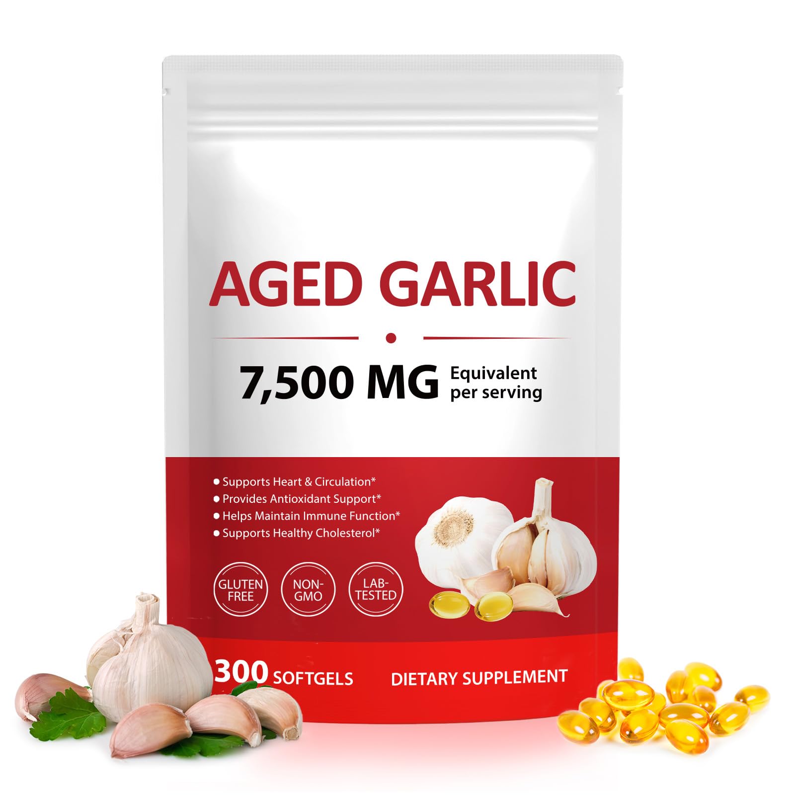 2 Years Aged Garlic Extract Capsules – 300 Count Garlic Supplement for Heart & Immune Support – Gluten-Free