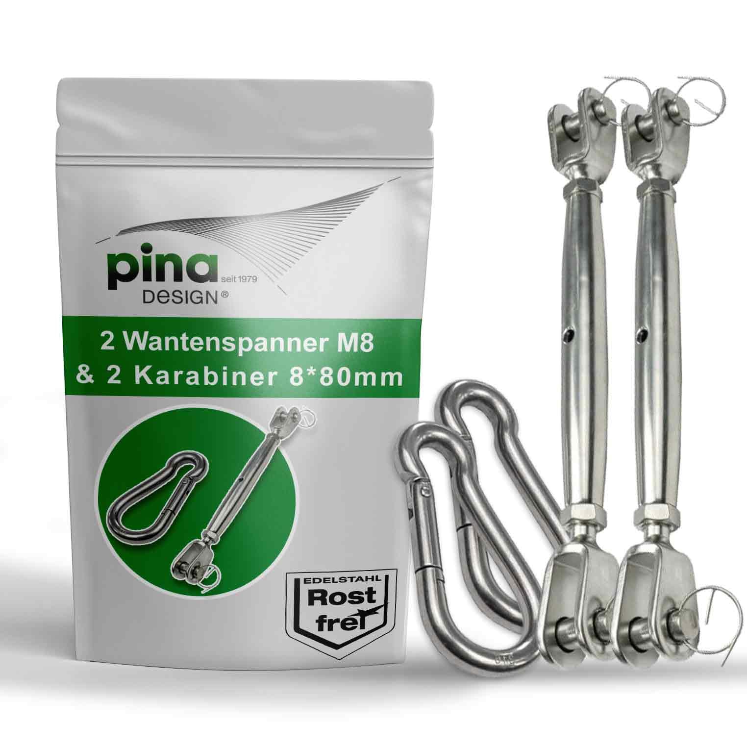 Amazon.de: Pina DESIGN seit 1979 - Sonnensegel Befestigungset aus V4A  Edelstahl | Set aus M8 Wantenspanner & 80mm Karabiner | Robuste Befestigung  fr Sonnensegel, Abdeckplane, Drahtseil oder Tarp (2 Paar)