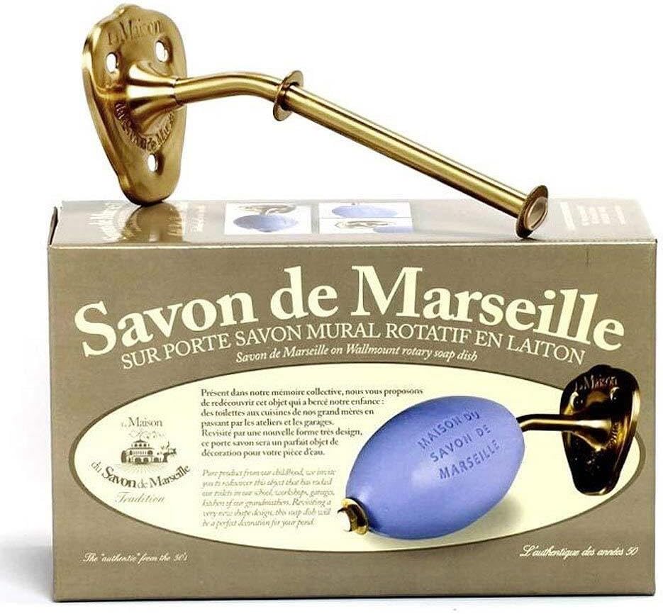 LA MAISON DU SAVONBrass Soap Holder - Rotating, Vintage Style, Includes 270g Savon de Marseille Lemon Soap