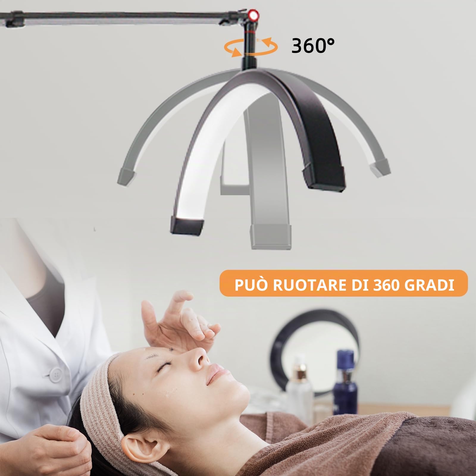Lampada a mezza luna a LED, lampada da 36 W, lampada per ciglia con testa regolabile a 360 gradi, 3000 K-6000 K, per tatuatori, studi di bellezza.