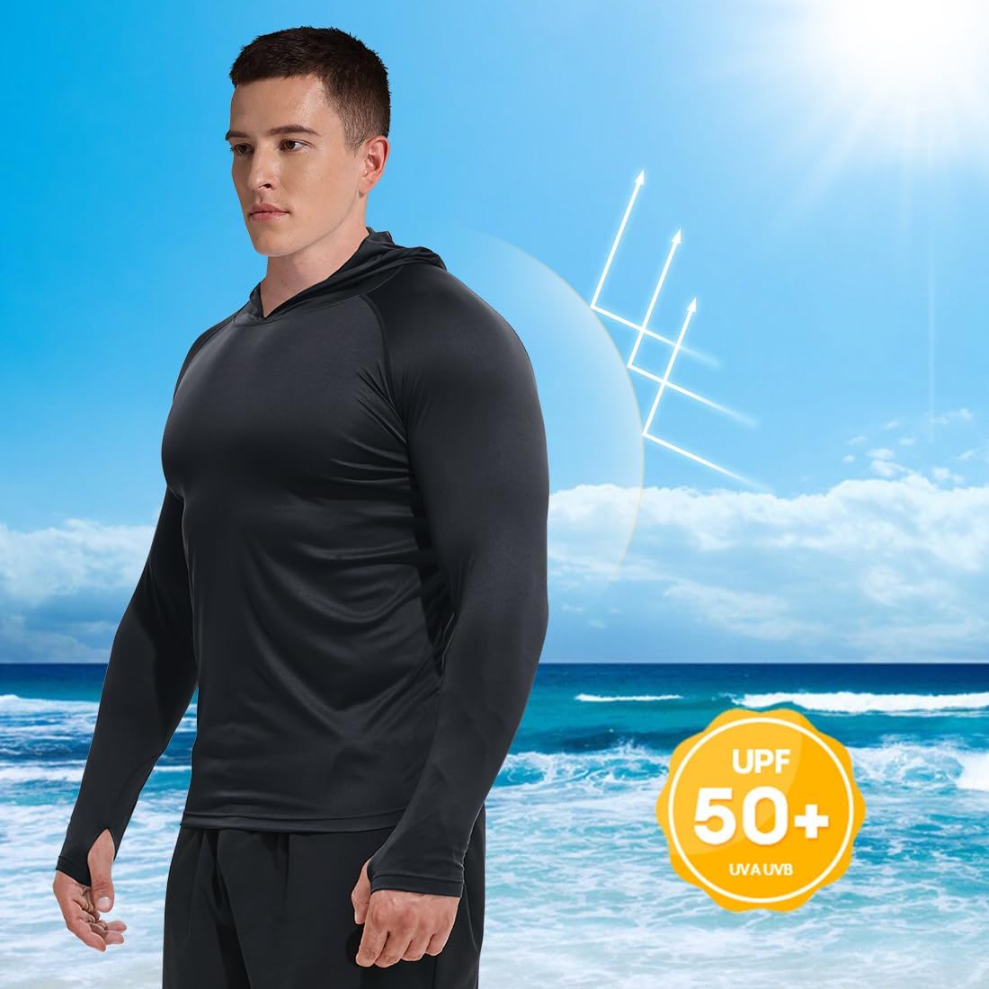 GKVK Men's Rash Guard Hoodie Shirts SPF UPF 50+ UV Sun Protection Long Sleeve Swim Shirt Lightweight Quick Dry Athletic - Image 4