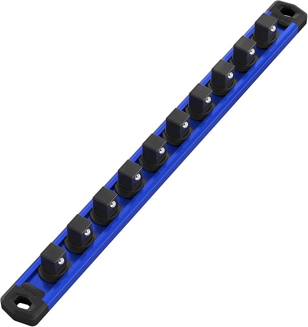WORKPRO Magnetic Socket Organizer, 1/2-Inch Drive Aluminum Alloy Socket Rail, Heavy Duty Socket Holder, Socket Rack Kit 1/2-Inch x 10 Clips(Blue)