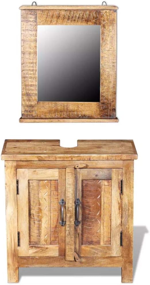 Bathroom Vanity Cabinet with Mirror Solid Mango Wood